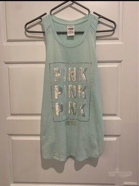 PINK Victoria's Secret Mint Green Sequin Logo Tank
